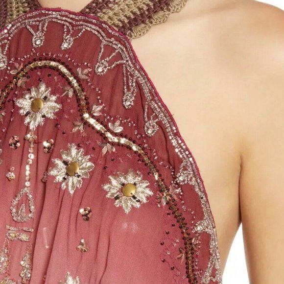Free People Pink Ombre Rose  Sequined Embroidered Hi There Top - Picture 8 of 11